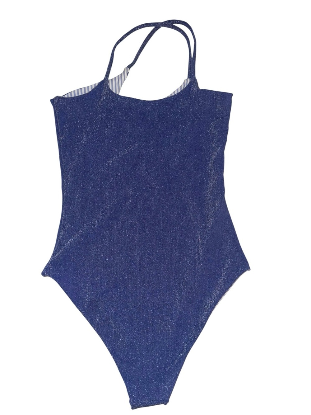 Reversible Blue Stripe One Piece Swimsuit Sparkle Navy Fits Like Med - Picture 3 of 5
